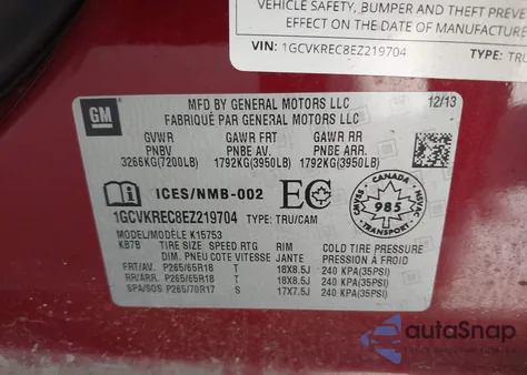 2014 Chevrolet Silverado 1500 1Lt/2Lt z USA, uszkodzony, nr VIN 1GCVKREC8EZ219704